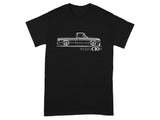 Black t-shirt with a white outline graphic of a lowered classic pickup truck and the word PERFEC10N.