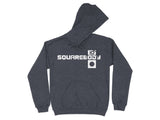 Dark grey hooded sweatshirt with white "SQUAREBODY 10" text and a square logo.