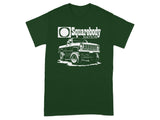 Green t-shirt with white Squarebody Nation logo and lifted truck graphic.