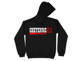 Black hoodie with white and red "CHEYENNE 10 SUPER" text design.