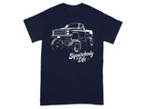 White line art of a lifted monster truck with "Squarebody Life" text.