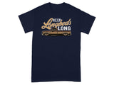 Brown pickup truck graphic with "KEEP Longbeds LONG" text on a navy t-shirt.