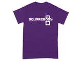 Purple t-shirt with white Squarebody 10 logo and gear graphic.