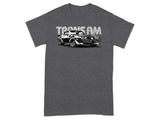 Trans Am car graphic on a dark grey t-shirt.