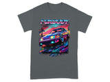 "FOXBODY" text graphic with a retro neon car and palm trees.