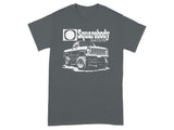 White graphic of a lifted square body truck with "Squarebody Nation" text on a gray t-shirt.