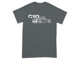 Dark grey t-shirt with white C10 lettering and a lowered truck graphic.