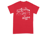 White outline of a lifted monster truck with text "Squarebody Life".