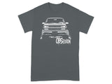 Graphic of lifted pickup truck with "OBSESSION" text below.