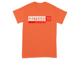 Orange t-shirt with red and white "CHEYENNE 10 SUPER" text.