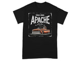 Black t-shirt with 1960-1966 Apache graphic featuring an orange lowered pickup truck.