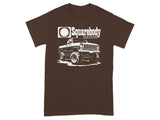 Brown t-shirt featuring white graphic of lifted pickup truck and text "Squarebody NATION".