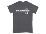 Dark gray t-shirt with white "10 SQUAREBODY" text and a circular logo.