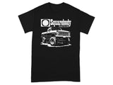 Black t-shirt with white graphic of a lifted pickup truck and text "Squarebody NATION".