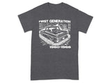 T-shirt graphic of a classic truck with "FIRST GENERATION 1960-1966" text.