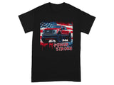 Red pickup truck with American flag background and "POWER STROKE" text.