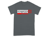 Grey t-shirt with white "CHEYENNE 10" text and red "SUPER" text.