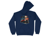 Navy hoodie with "C/K TRUCKS" text and a red truck against an American flag.