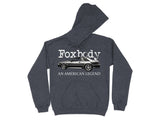 Dark grey hoodie with "Foxbody" and a car graphic, below is "AN AMERICAN LEGEND".