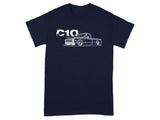 Dark blue t-shirt with white C10 truck graphic.