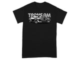 Black t-shirt with white line art of a Trans Am car and stylized "TRANS-AM" text above.
