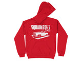 Red hoodie with white graphic of a 1986 pickup truck and "SQUAREBODY" text.