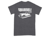 Dark gray t-shirt with white "SQUAREBODY 1986" text and truck illustration.