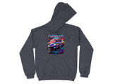 Dark grey hoodie with a "FOXBODY" text and retro car graphic.