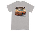 Gray t-shirt with "OBSESSION" over an orange lowered C/K 1500 truck.