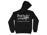 Black hoodie with "Fox body AN AMERICAN LEGEND" text and a classic car graphic.