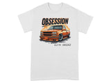 Orange C/K 1500 pickup truck with "OBSESSION" text on t-shirt.