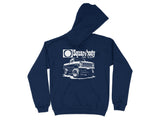Navy hoodie with white graphic of lifted square body truck and text "Squarebody NATION".