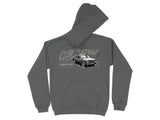 Gray hoodie with "OBSESSION" and "SINGLE CAB" text and a vintage truck graphic.